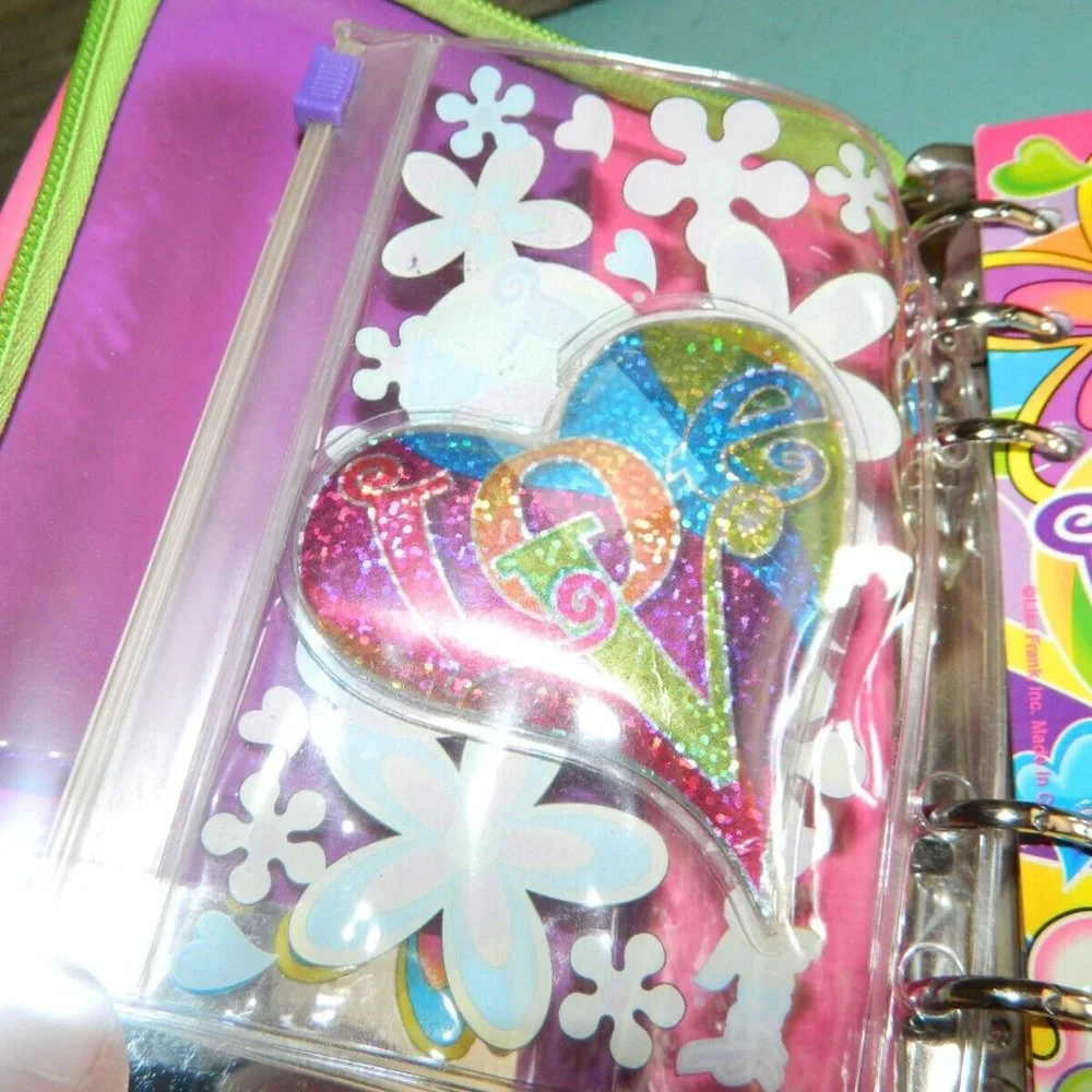 Vintage Y2K Lisa Frank Glitter Groovy Love Zip Planner Organizer RARE